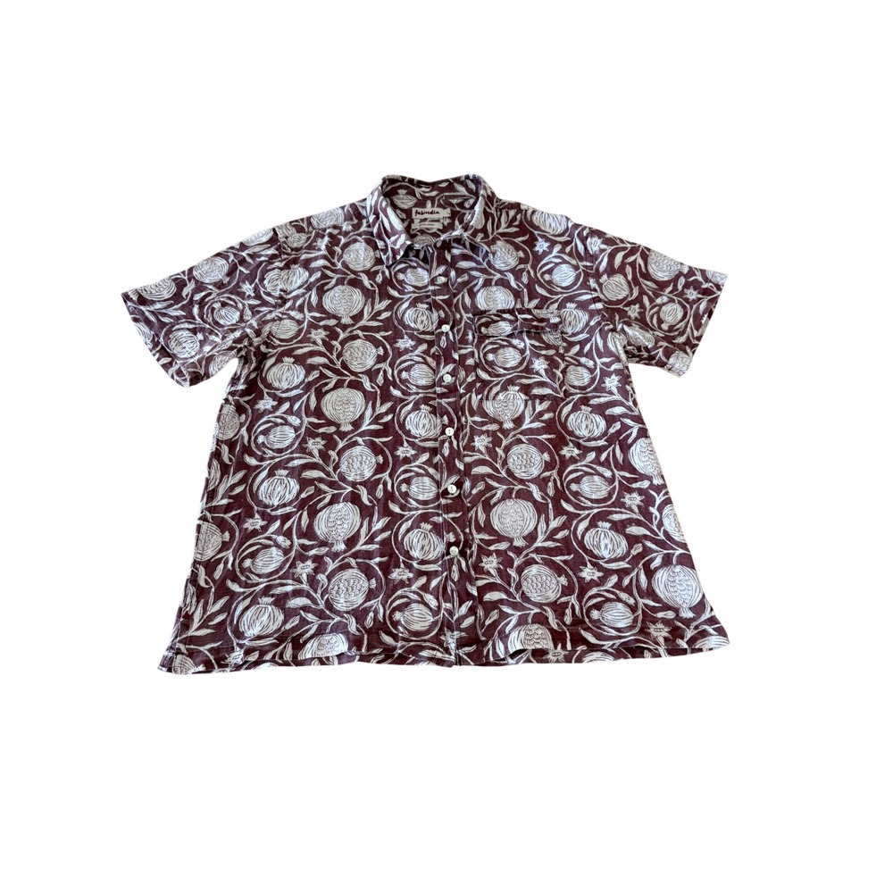 Fabindia Mens hand block printed shirt Pomegranate Cotton Sz L